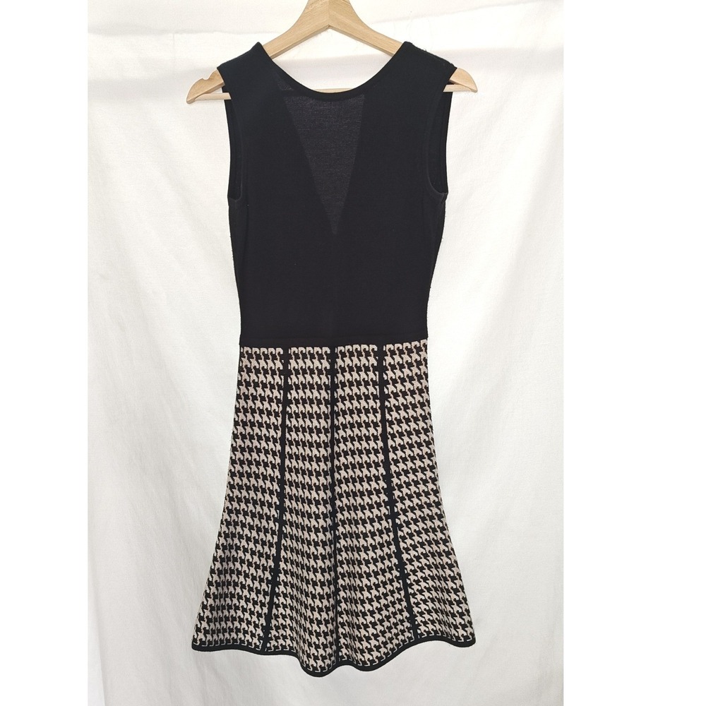 Calvin Klein Knit Dress Houndstooth Print Sleeveless Sweater Black‎ Cream  PXS